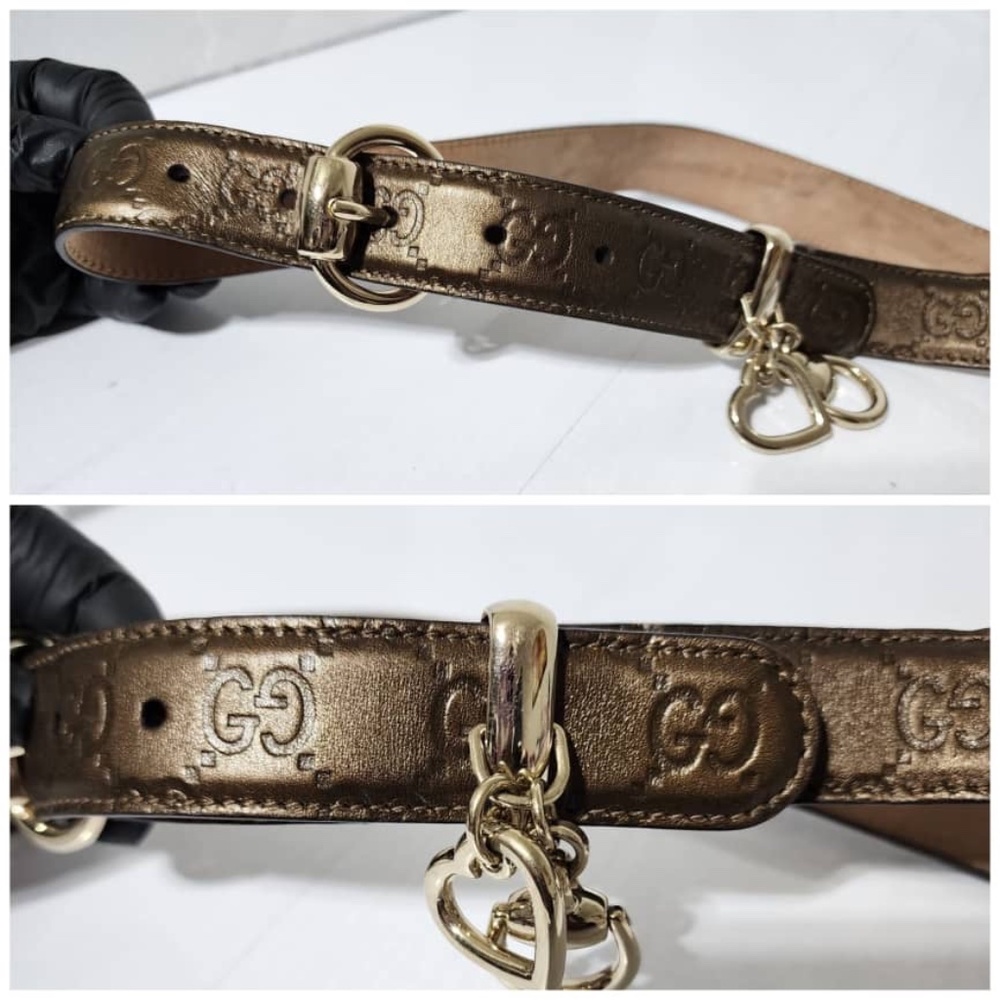 Authentic Gucci Microguccissima Leather Slim Horsebit Buckle Belt Metallic Brown - Picture 6 of 7